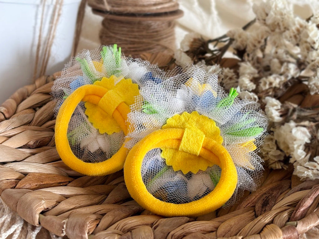 Floral Hair Tie Set of 2 - Blue Yellow White Foam Flowers
