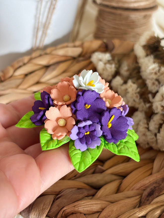 Floral Hair Clip - Purple Peach White Foam Flowers