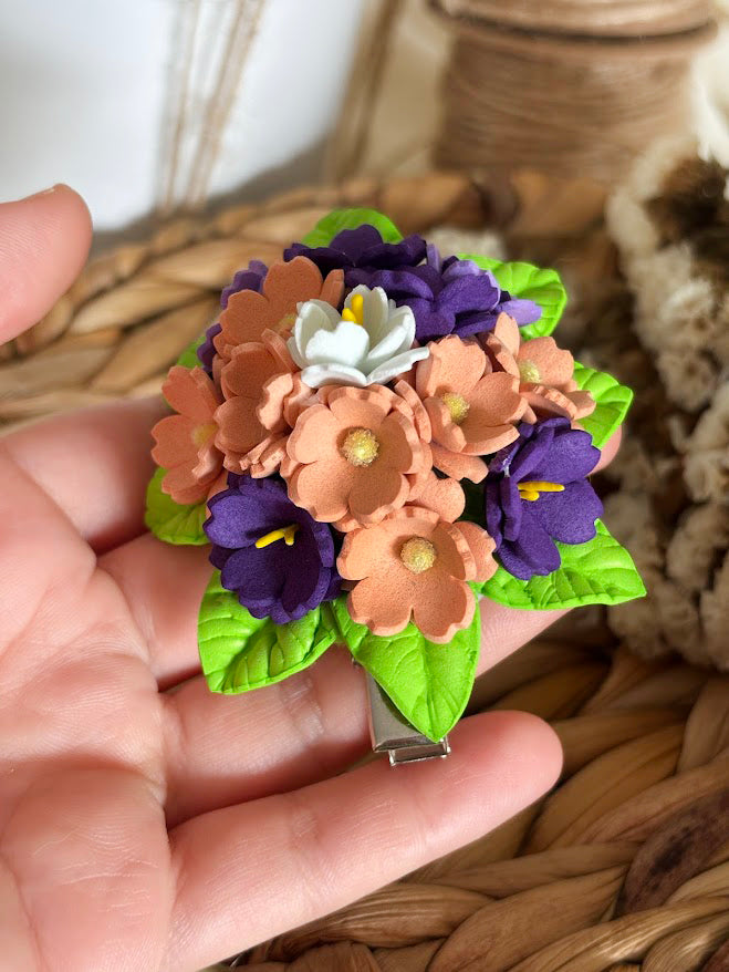 Floral Hair Clip - Purple Peach White Foam Flowers