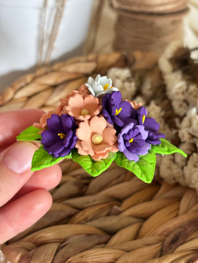 Floral Hair Clip - Purple Peach White Foam Flowers