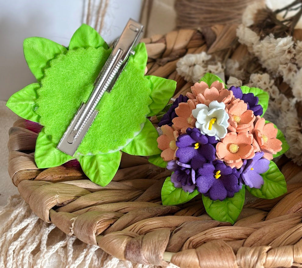 Floral Hair Clip - Purple Peach White Foam Flowers