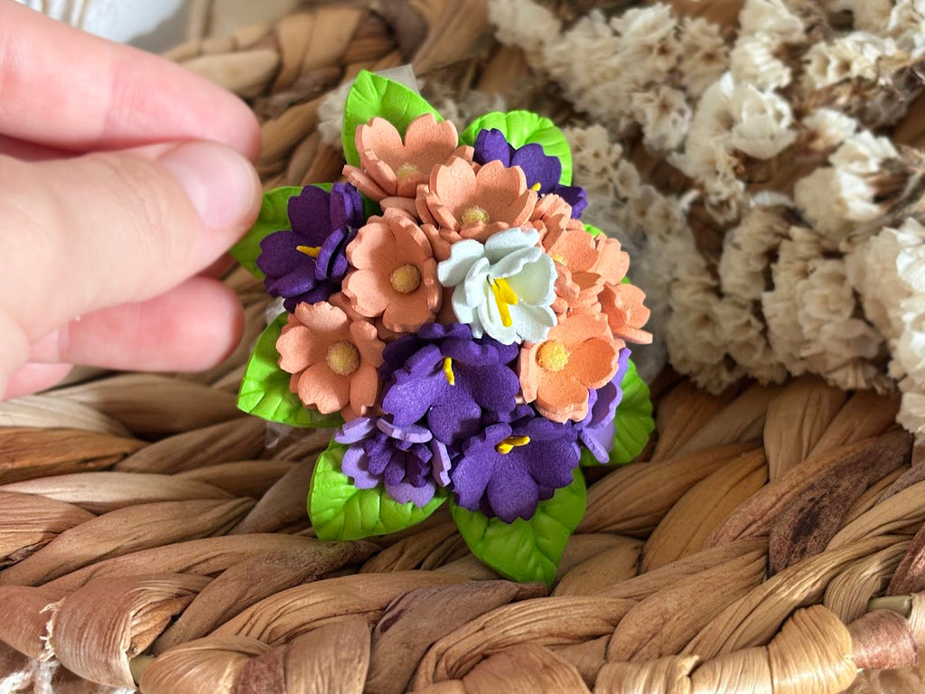 Floral Hair Clip - Purple Peach White Foam Flowers