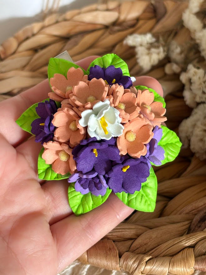 Floral Hair Clip - Purple Peach White Foam Flowers