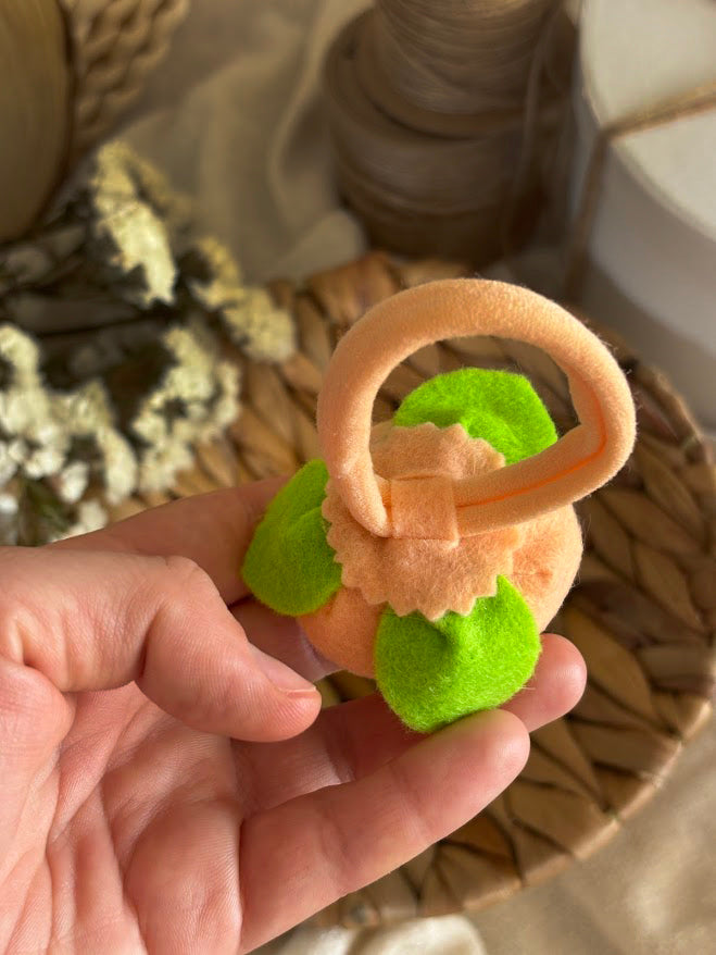 Peach Felt Rose Hair Ties, Set of 2, with Green Leaves