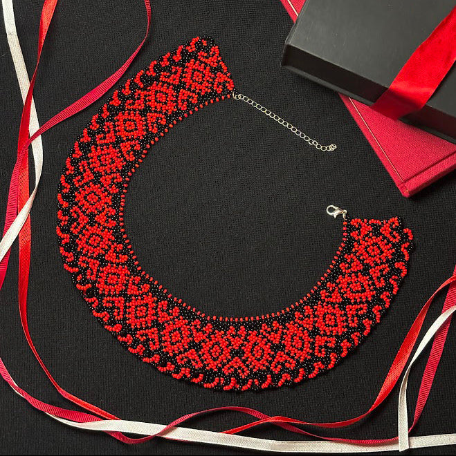 Red Necklace with Delicate Lace Border
