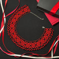 Red Necklace with Delicate Lace Border