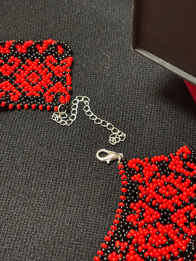 Red Necklace with Delicate Lace Border