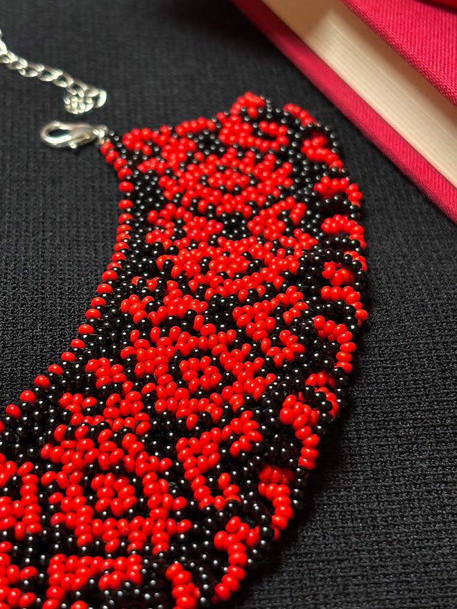 Red Necklace with Delicate Lace Border