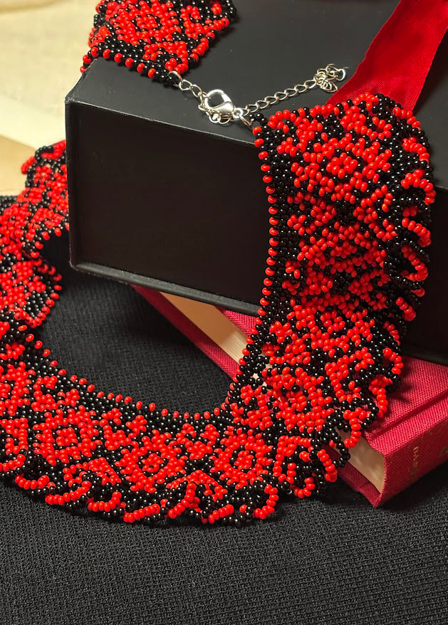 Red Necklace with Delicate Lace Border