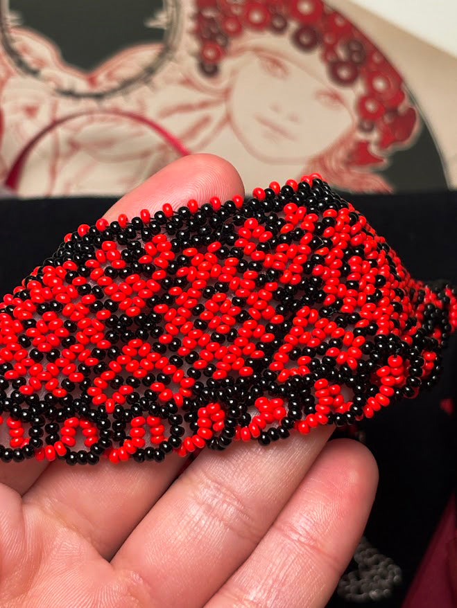 Red Necklace with Delicate Lace Border