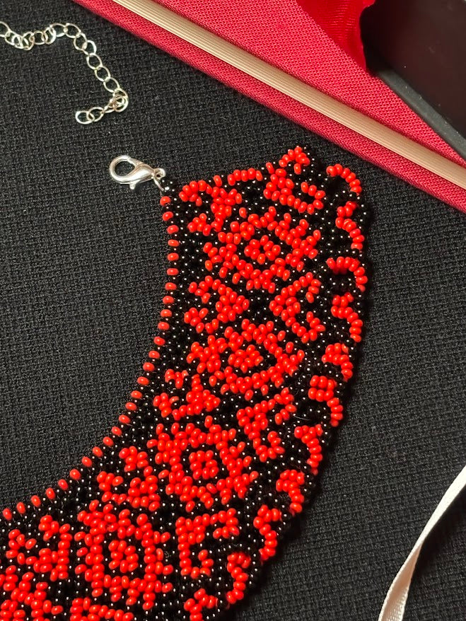 Red Necklace with Delicate Lace Border