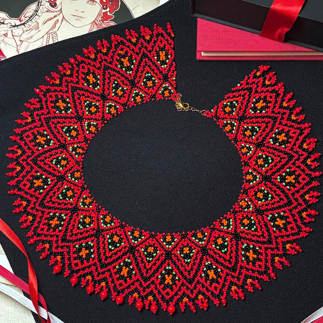 Red Mosaic Beaded Necklace