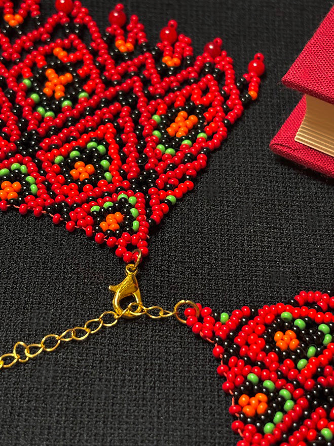 Red Mosaic Beaded Necklace