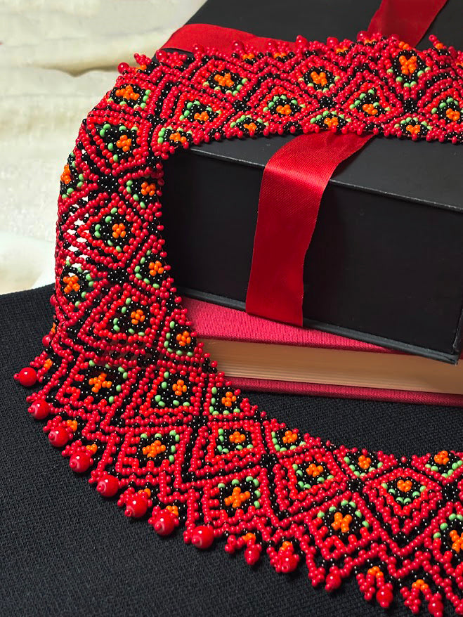 Red Mosaic Beaded Necklace