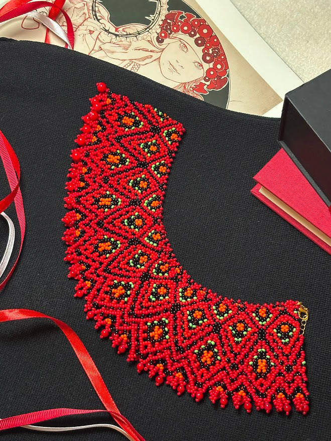 Red Mosaic Beaded Necklace