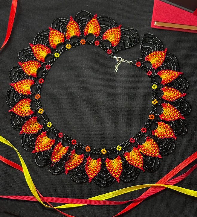 Flame Beaded Collar with Lace Edge