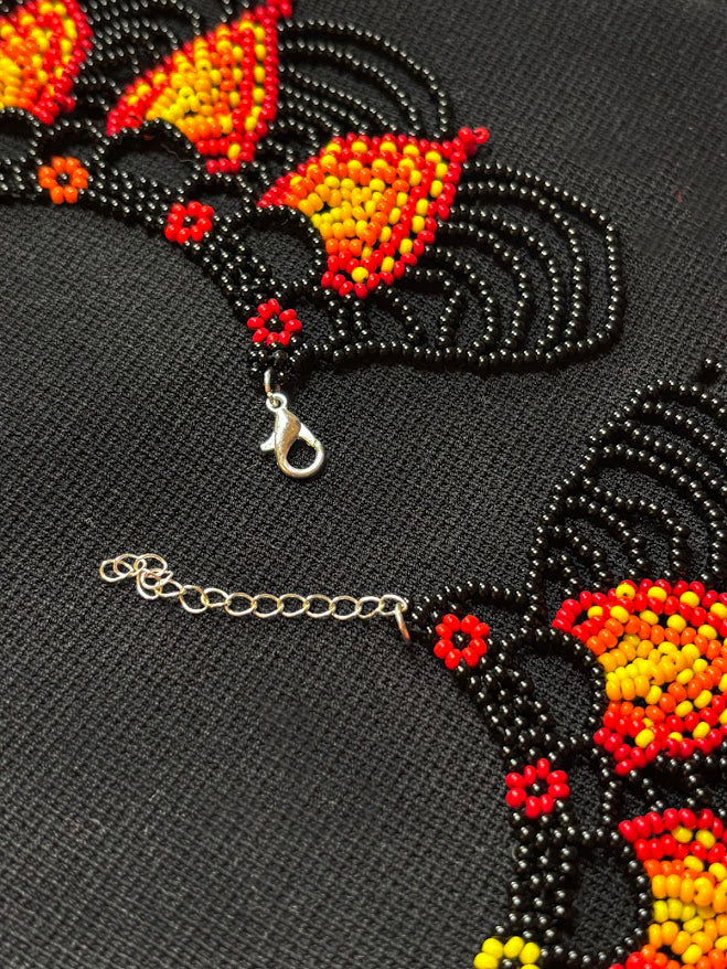 Flame Beaded Collar with Lace Edge
