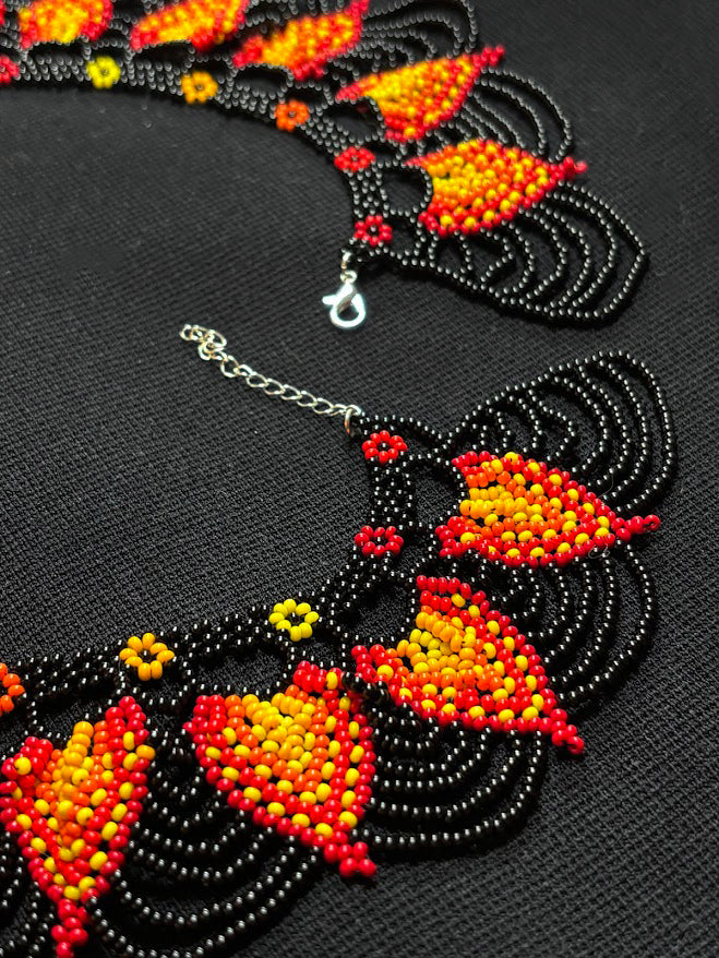 Flame Beaded Collar with Lace Edge