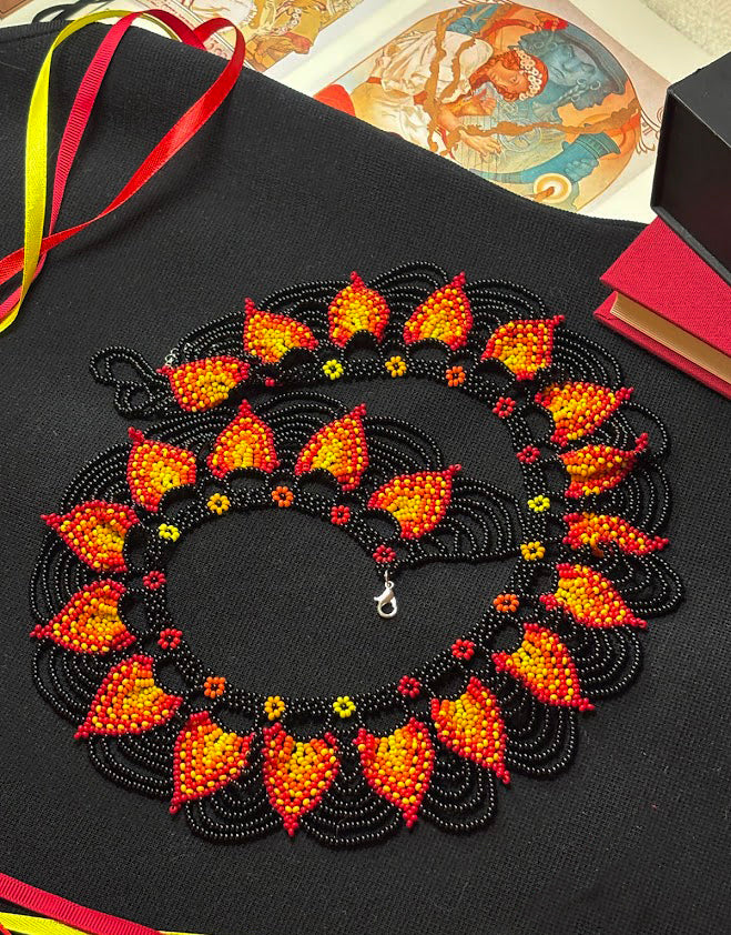 Flame Beaded Collar with Lace Edge