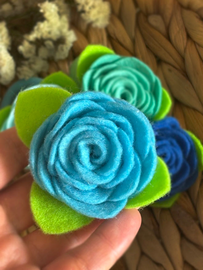 Blue Felt Rose Hair Ties, Set of 2