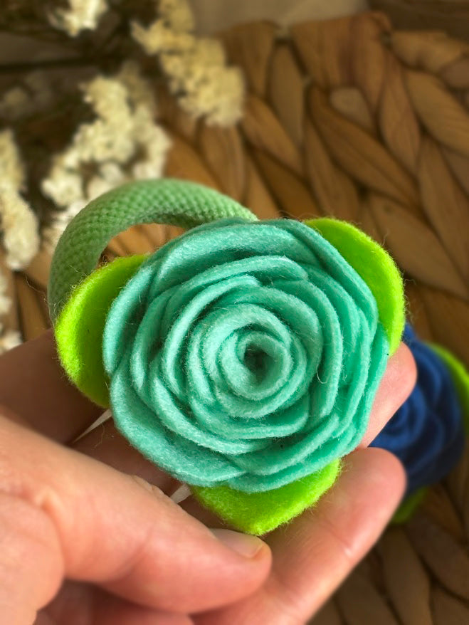 Sky Blue Felt Rose Hair Ties, Set of 2