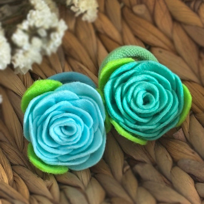 Sky Blue Felt Rose Hair Ties, Set of 2