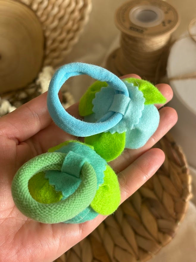 Sky Blue Felt Rose Hair Ties, Set of 2