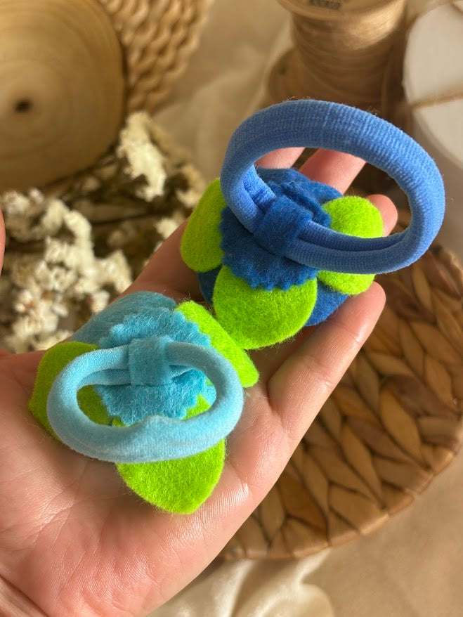Blue Felt Rose Hair Ties, Set of 2