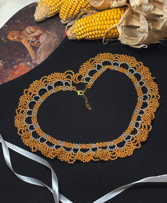 Golden Lace Beaded Collar Necklace