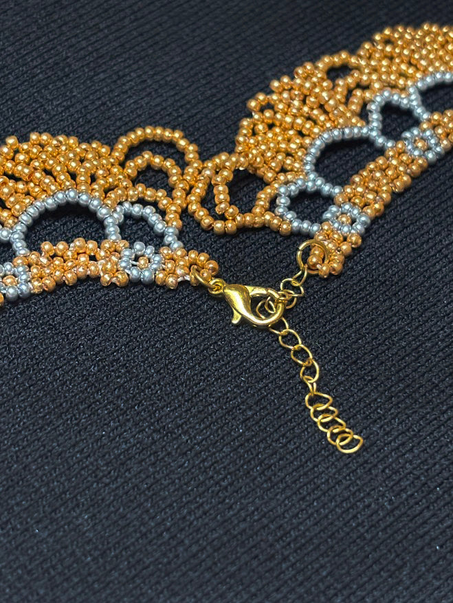 Golden Lace Beaded Collar Necklace