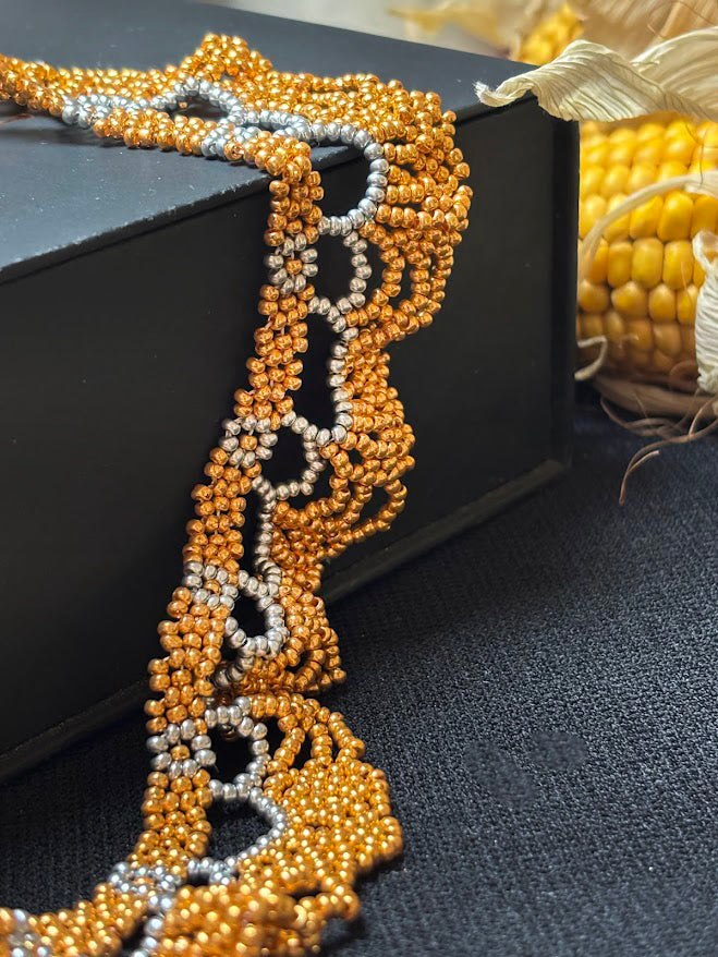 Golden Lace Beaded Collar Necklace