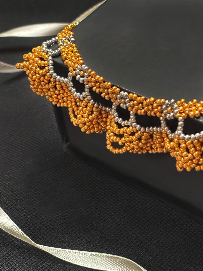 Golden Lace Beaded Collar Necklace