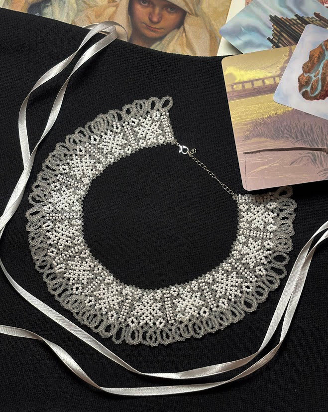 White Star Beaded Collar Necklace