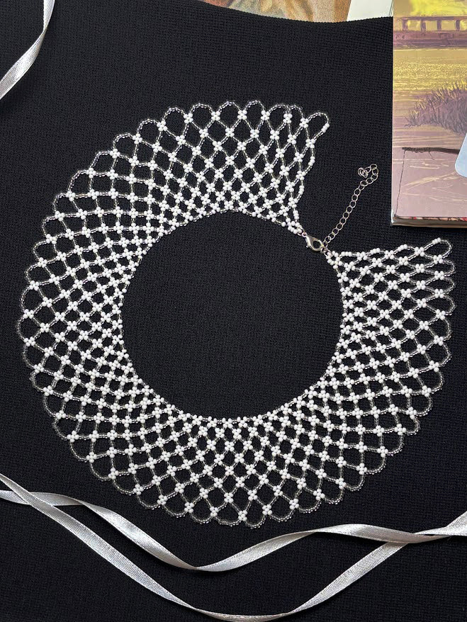 Soft Crystal Beaded Lace Collar