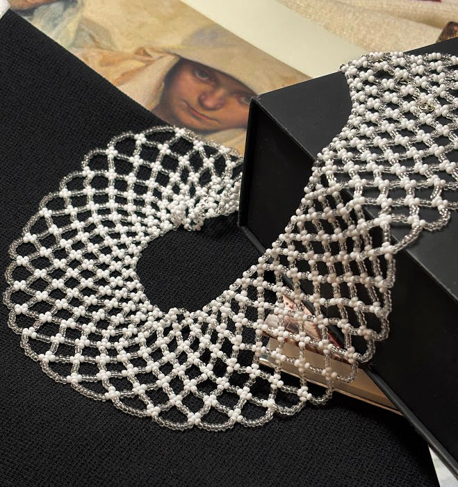 Soft Crystal Beaded Lace Collar