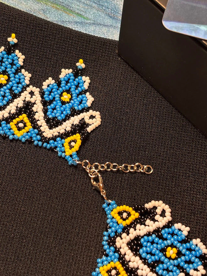 Blue Geometric Beaded Collar Necklace