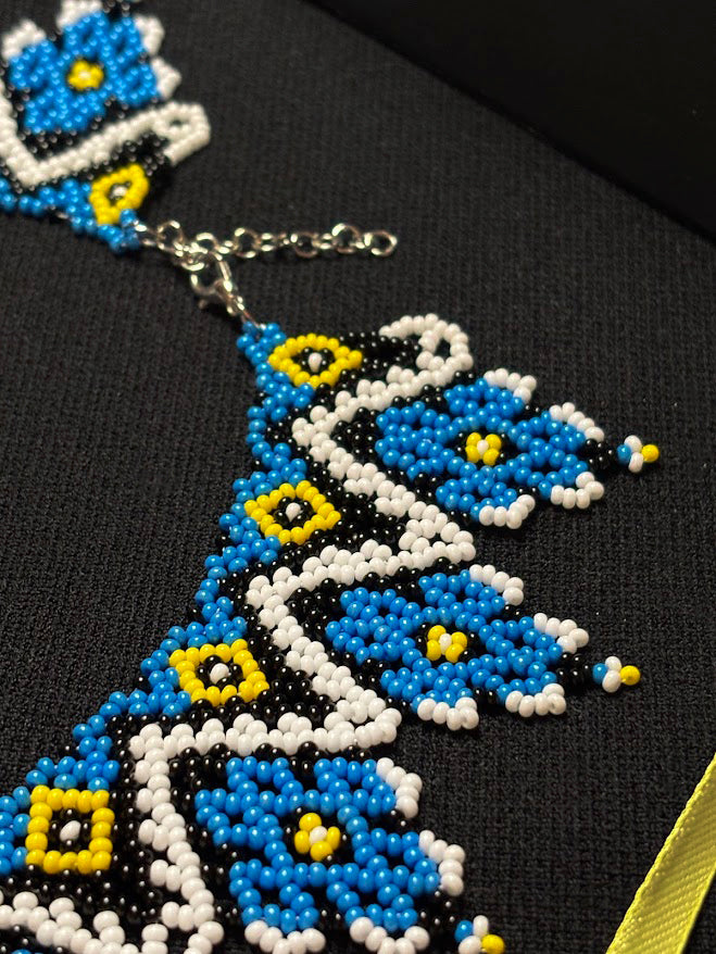 Blue Geometric Beaded Collar Necklace