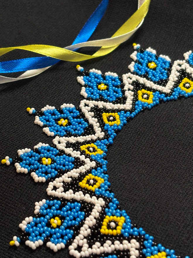 Blue Geometric Beaded Collar Necklace