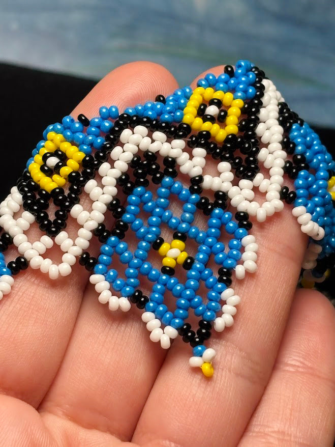 Blue Geometric Beaded Collar Necklace