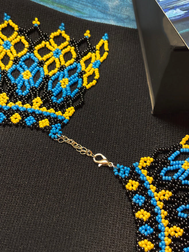Blue & Yellow Geometric Fringe Collar