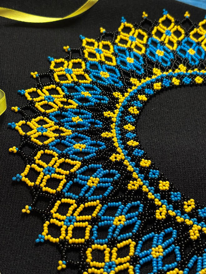 Blue & Yellow Geometric Fringe Collar