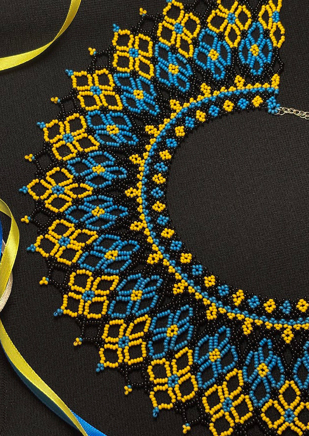 Blue & Yellow Geometric Fringe Collar