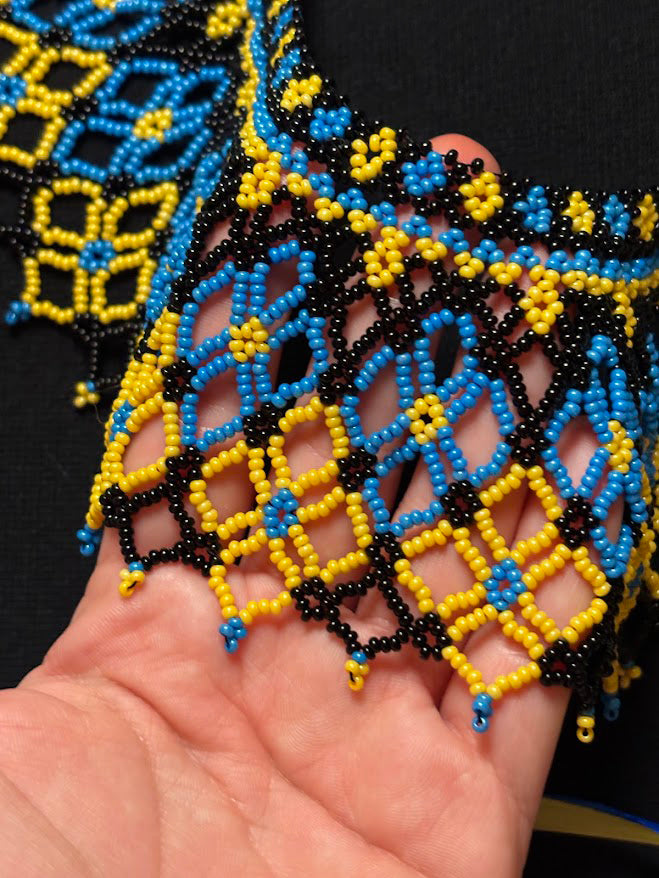 Blue & Yellow Geometric Fringe Collar