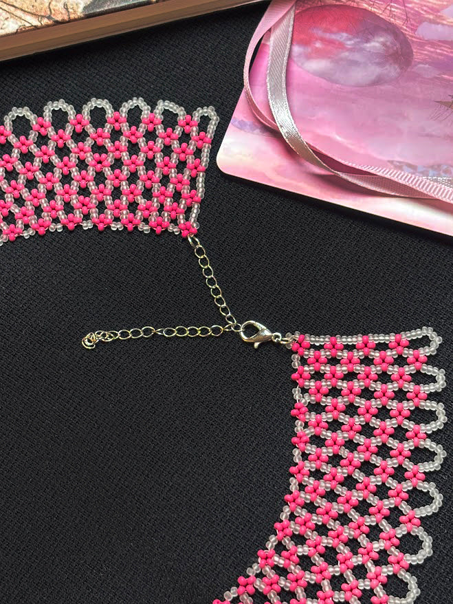 Pink Crystal Lace Collar Necklace