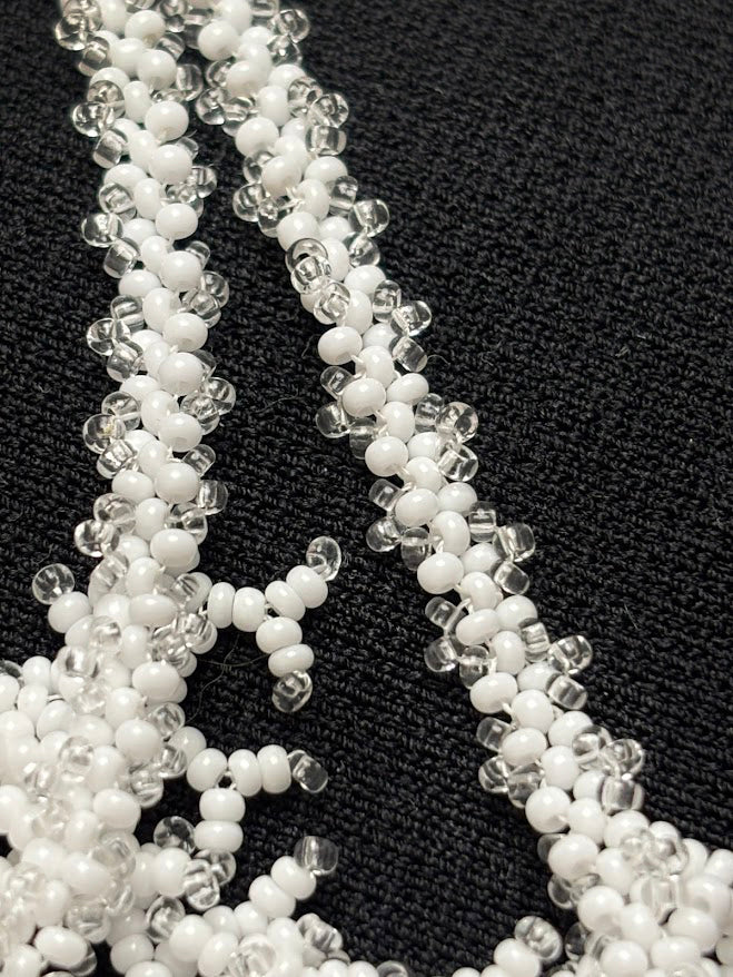 White Beaded Collar Necklace with Coral Branch Design