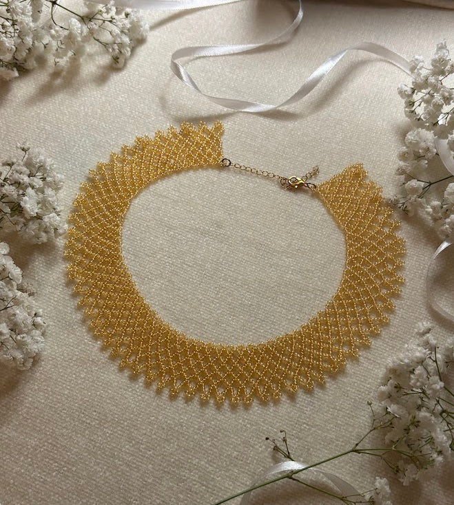 Handmade Beaded Necklace "Golden Lace"