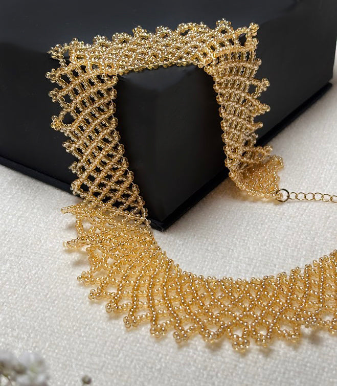 Handmade Beaded Necklace "Golden Lace"
