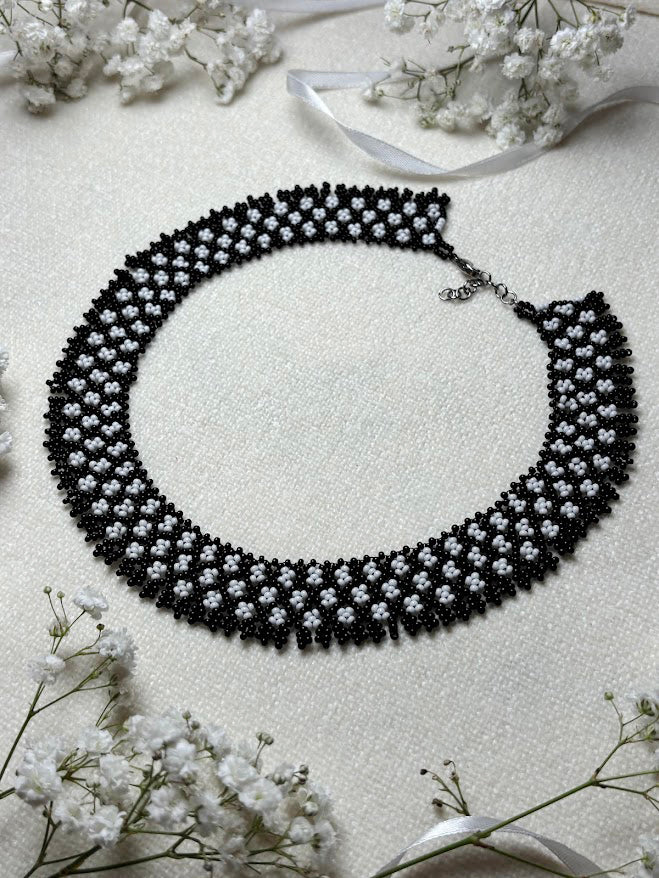 Handmade Beaded Necklace "Classic Monochrome"
