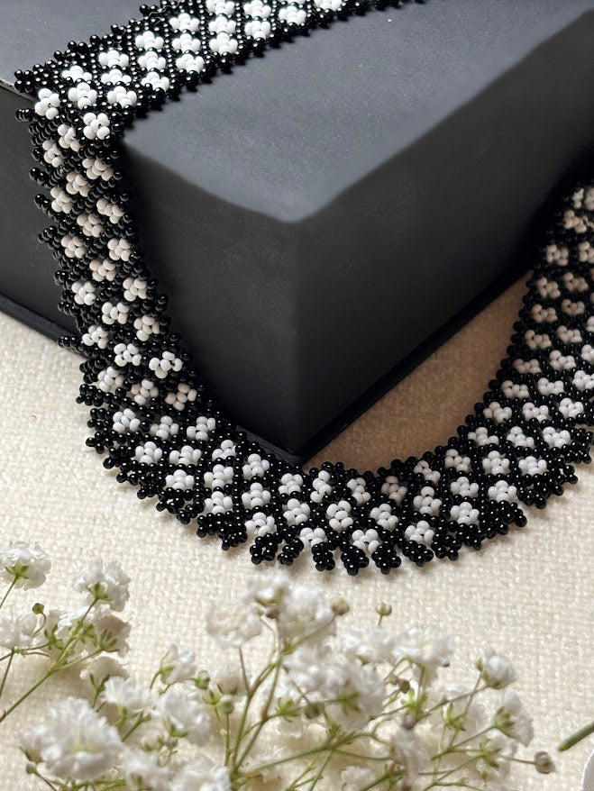 Handmade Beaded Necklace "Classic Monochrome"