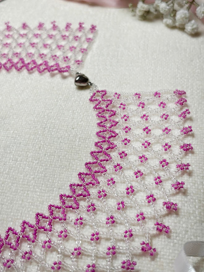 Handmade Beaded Necklace "Pink Blossom"